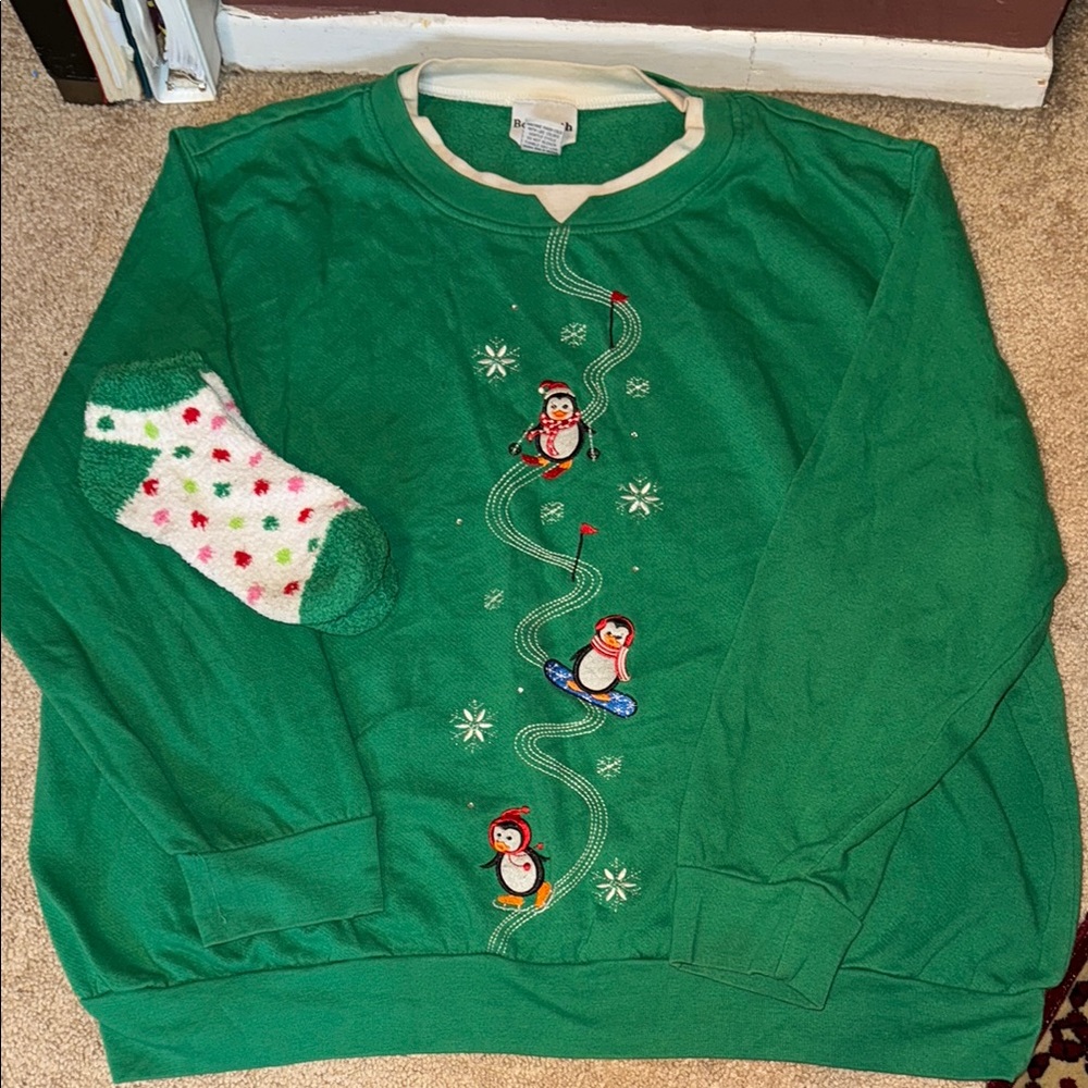 Ugly Christmas Sweater with Matching Festive Sock